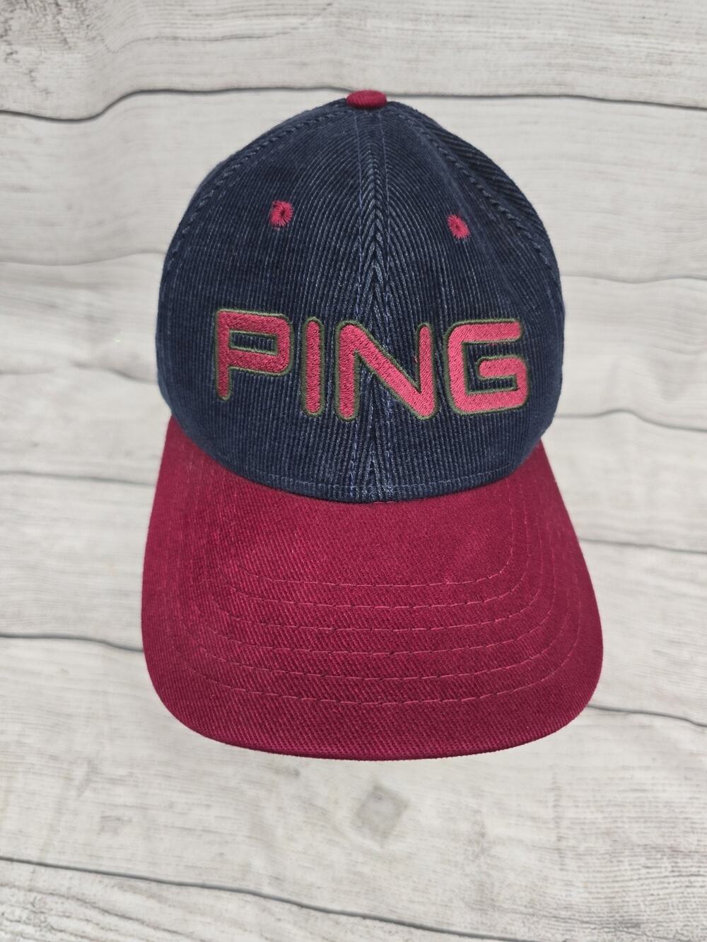 Vintage 90’s PING Golf Corduroy Leather Strap Hat Made In USA